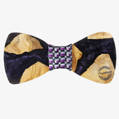 Wooden bow tie from olive wood and purple resin