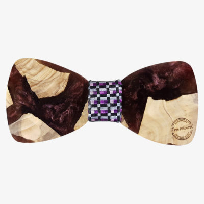 Wooden bow tie from olive wood and burgundy resin