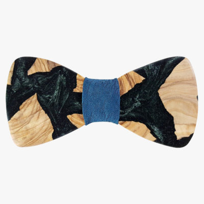 Wooden bow tie from olive wood and dark green resin