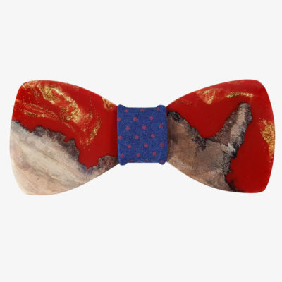 Wooden bow tie with red and gold resin