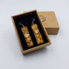 σκουλαρίκια από υγρό γυαλί ίσια με φύλλα χρυσού και ξύλο ελιάς