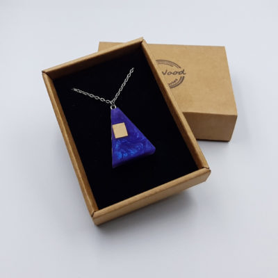 Resin pendant,  inverted triangle  design in purple color with olive wood small