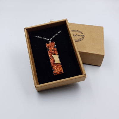 Resin pendant  straight design  with precious copper leaf and olive wood small