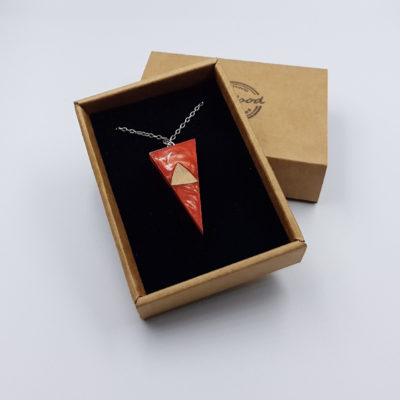 Resin pendant,  triangle design  in pink color with olive wood small
