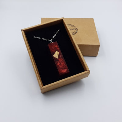 Resin pendant,  straight design in red color with olive wood small