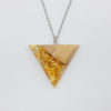 Resin necklace, triangle design with precious gold leaf and olive wood large