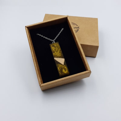 Resin pendant,  straight design  in gold color and olive wood small