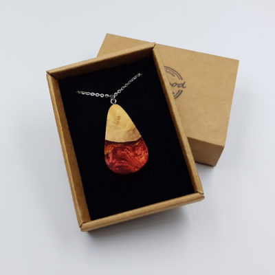 Resin pendant, drop design in red yellow color with olive wood large