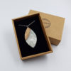 Resin necklace, large leaf design in white color with olive wood