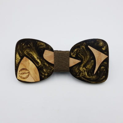 Resin bow tie in dark gold with olive wood