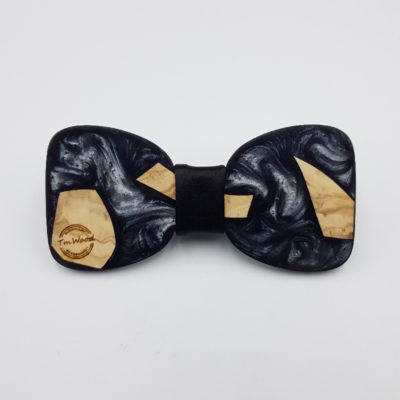 Resin bow tie in gray with olive wood