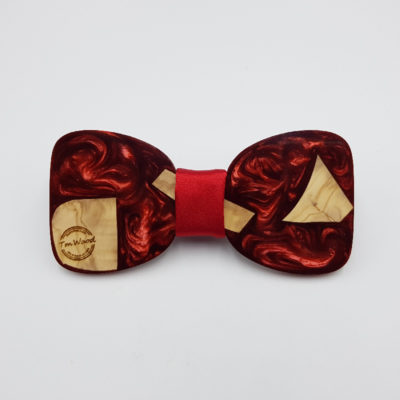 Resin bow tie in red with olive wood