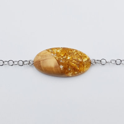 Resin bracelet with  gold leaf and olive wood