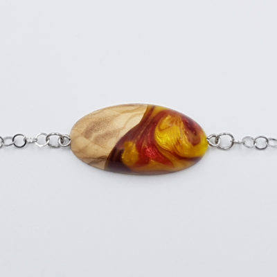 Resin bracelet in red  yellow with olive wood