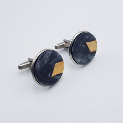 Resin cufflinks in dark silver with olive wood