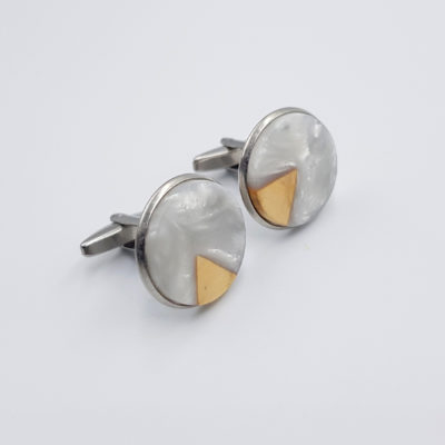 Resin cufflinks in white with olive wood