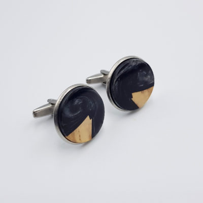 Resin cufflinks in black with olive wood