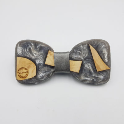 Resin bow tie in silver with olive wood