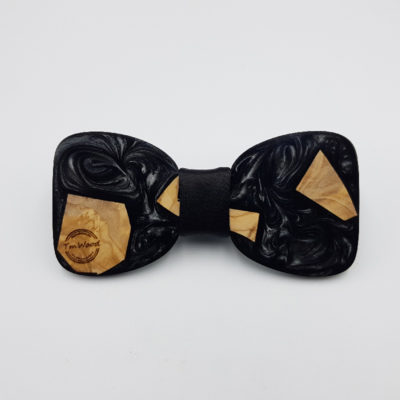 Resin bow tie in black with olive wood