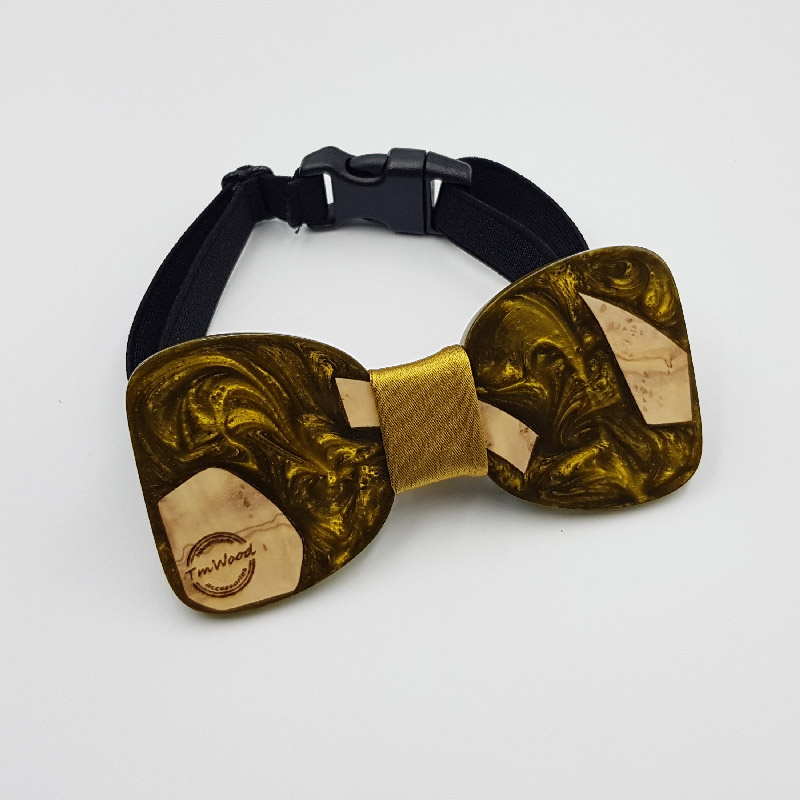 Wooden bow tie in gold resin and olive wood
