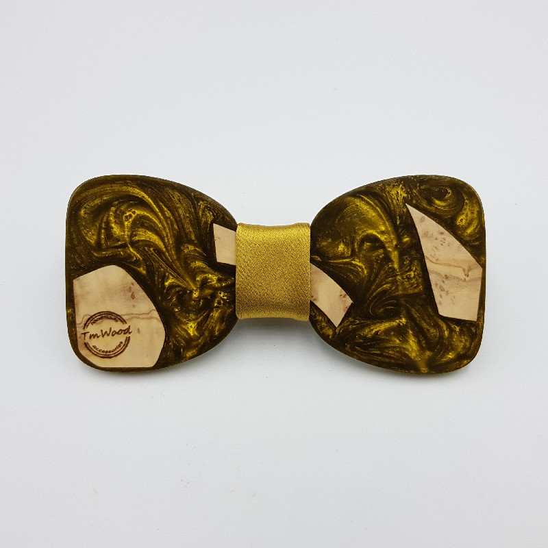 Resin bow tie in gold with olive wood