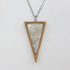 Resin necklace small, triangle design in white color with wooden bezel