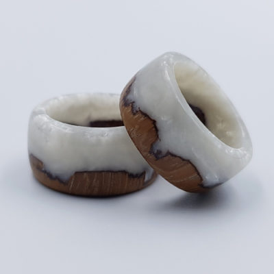 Resin ring in white  with wood