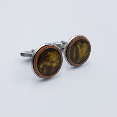 Resin cufflinks in gold and wooden bezel