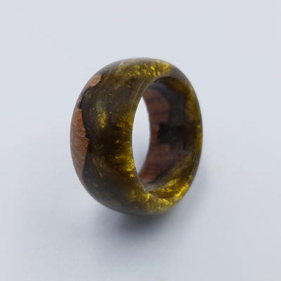 Resin ring in gold color with wood