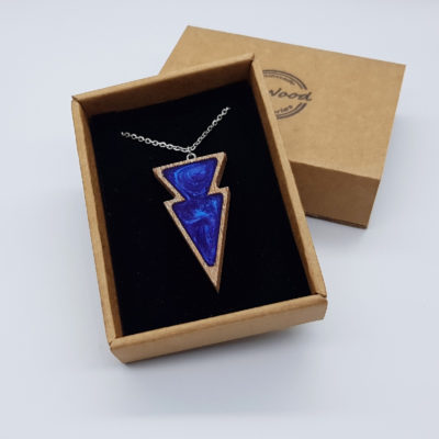 Resin pendant small, double triangle design in lilac with wooden bezel