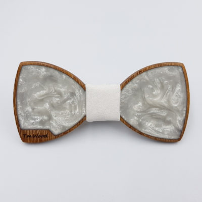 Resin bow tie in gray white wooden bezel