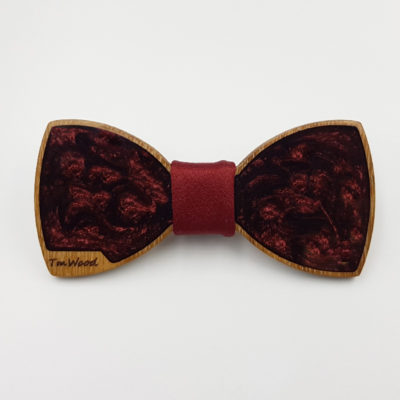 Resin bow tie in burgundy with wooden bezel