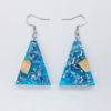 Resin earrings clear blue, inverted triangles with precious silver leaf and olive wood