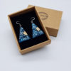 Resin earrings clear blue, inverted triangles with  silver leaf and olive wood