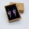 Resin earrings clear purple, triangles with  silver leaf and olive wood