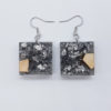 Resin earrings clear black, squares with precious silver leaf and olive wood
