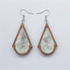 Resin earrings, triangles to rounds in white color with wooden bezel