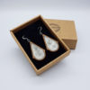Resin earrings, triangles to rounds in white with wooden bezel      