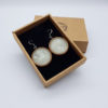 Resin earrings, rounds in white with wooden bezel