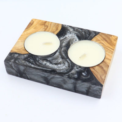 Candle base from grey resin and olive wood 3