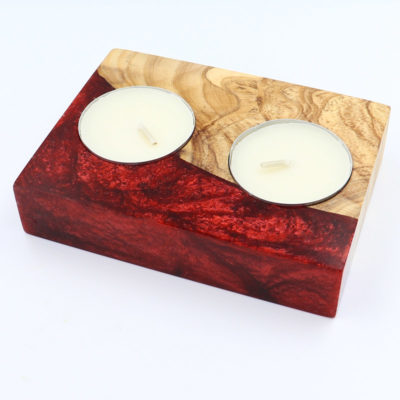 Candle base from red resin and olive wood 3