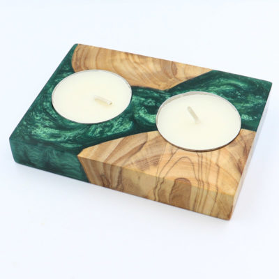 Candle base from green resin and olive wood 3