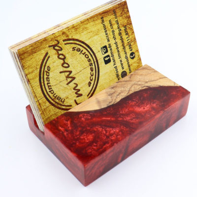 Business card holder from red resin and olive wood 3