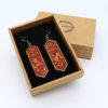 Resin earrings,straight pointed with copper leaf and wooden bezel