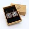 Resin earrings,squares with silver leaf and wooden bezel